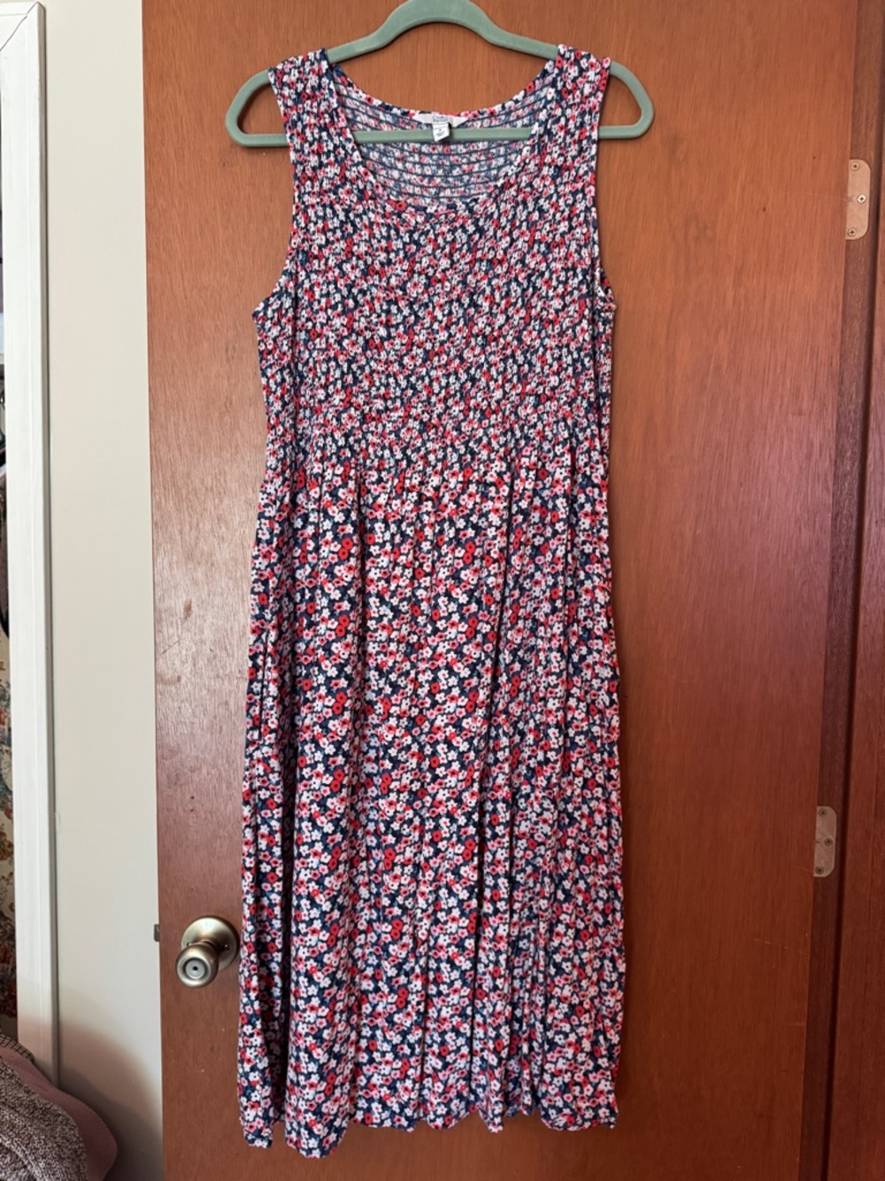 croft & barrow Smocked Floral Dress - Red, White and Blue, Size 1X